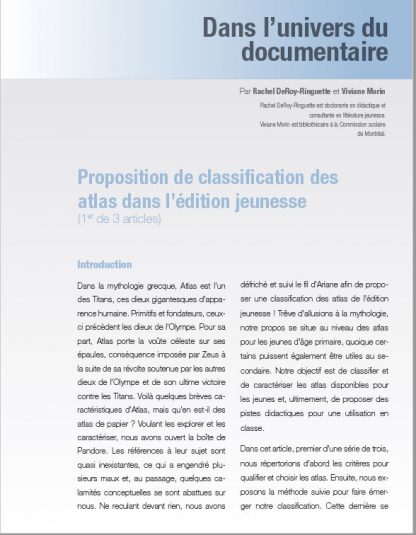 314 - Proposition de classification des atlas dans l’édition jeunesse (1er article de 4)