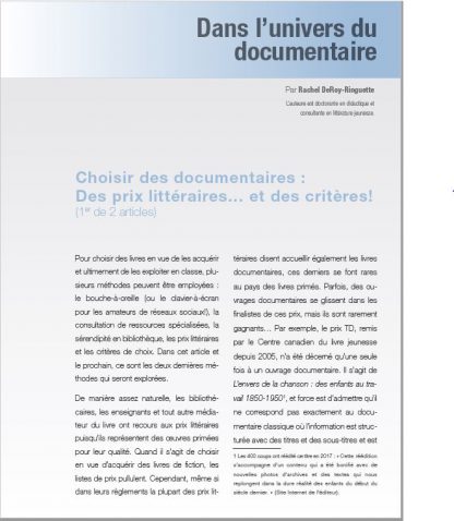 382 - Choisir des documentaires : Des prix littéraires… et des critères! (1er de 2 articles)