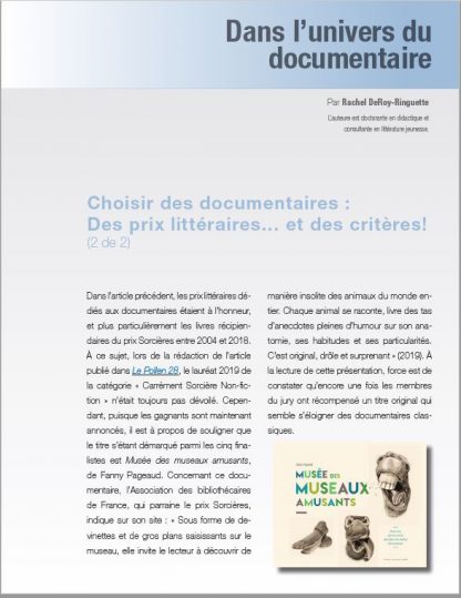 399 - Choisir des documentaires : Des prix littéraires… et des critères! (2 de 2)