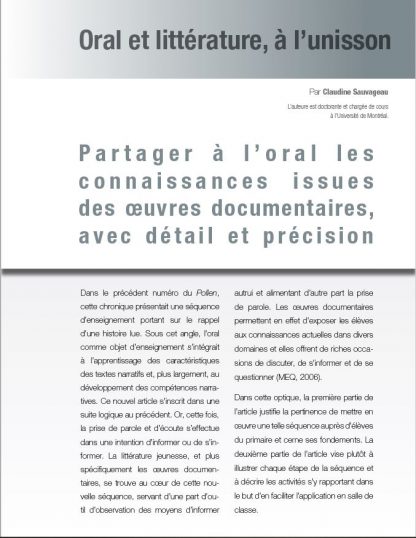 508 - Partager à l'oral les connaissances issues des oeuvres documentaires, avec détail et précision