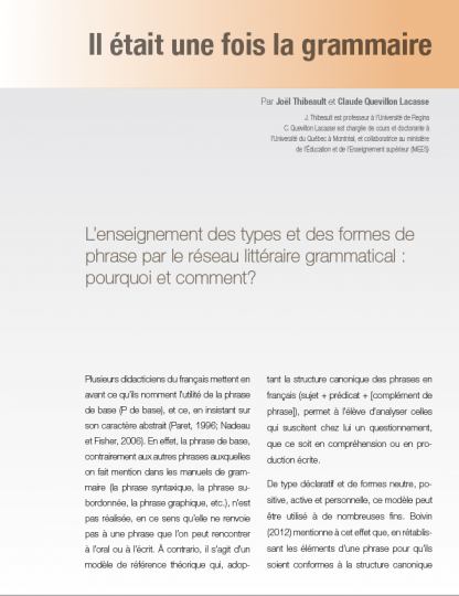 360 - L’enseignement des types et des formes de phrase par le réseau littéraire grammatical : pourquoi et comment?