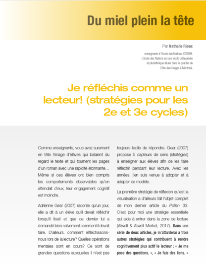 476 - Je réfléchis comme un lecteur! (stratégies pour les 2e et 3e cycles) (1re partie)