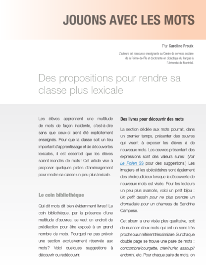 492 - Des propositions pour rendre sa classe plus lexicale