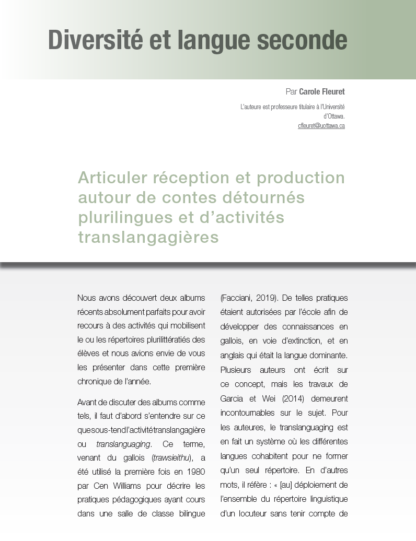 527 - Articuler réception et production autour de contes détournés plurilingues et d’activités translangagières