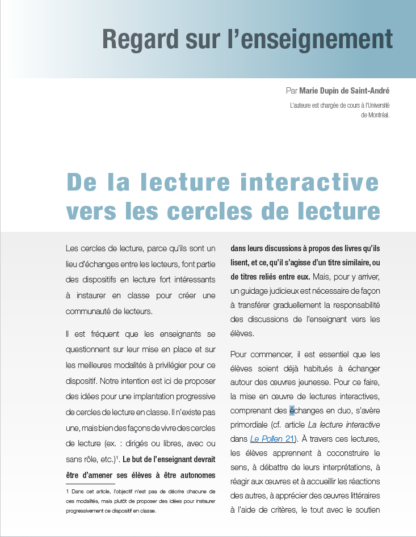 475 - De la lecture interactive vers les cercles de lecture