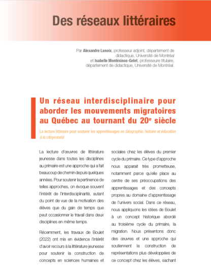 580 - Un réseau interdisciplinaire pour aborder les mouvements migratoires au Québec au tournant du 20e siècle