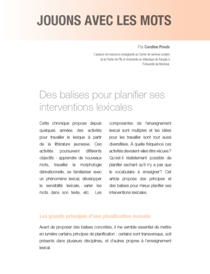 587 - Des balises pour planifier ses interventions lexicales