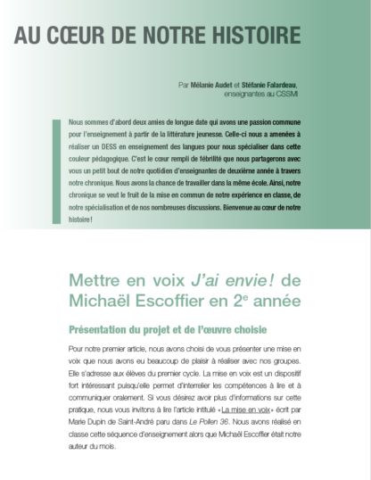 650 - Mettre en voix « J’ai envie! » de Michaël Escoffier en 2e année