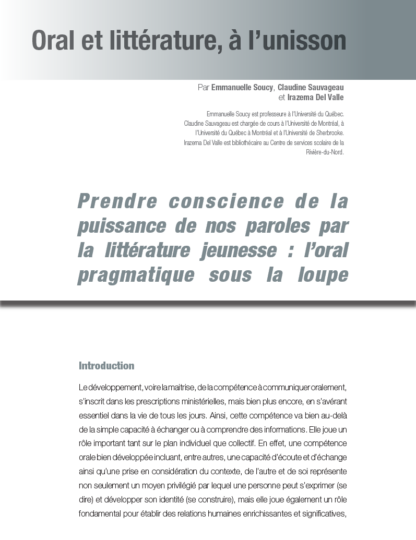 652 - Prendre conscience de la puissance de nos paroles par la littérature jeunesse : l’oral pragmatique sous la loupe