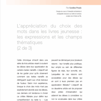 668 - L’appréciation du choix des mots dans les livres jeunesse : les expressions et les champs thématiques (2 de 3)