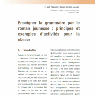 679 - Enseigner la grammaire par le roman jeunesse : principes et exemples d’activités pour la classe