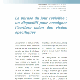 681 - La phrase du jour revisitée : un dispositif pour enseigner l’écriture selon des visées spécifiques