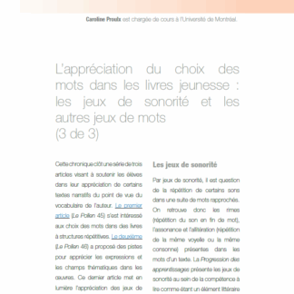 685 - L’appréciation du choix des mots dans les livres jeunesse : les jeux de sonorité et les autres jeux de mots (3 de 3)
