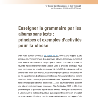 696 -Enseigner la grammaire par les albums sans texte : principes et exemples d’activités pour la classe