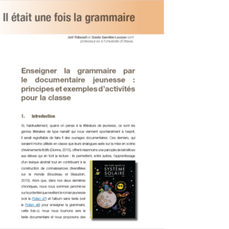 715 - Enseigner la grammaire par le documentaire jeunesse : principes et exemples d’activités pour la classe
