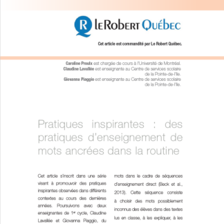 723 - Pratiques inspirantes : des pratiques d’enseignement de mots ancrées dans la routine