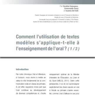 588 - Comment l’utilisation de textes modèles s’applique-t-elle à l’enseignement de l’oral? (1/3)