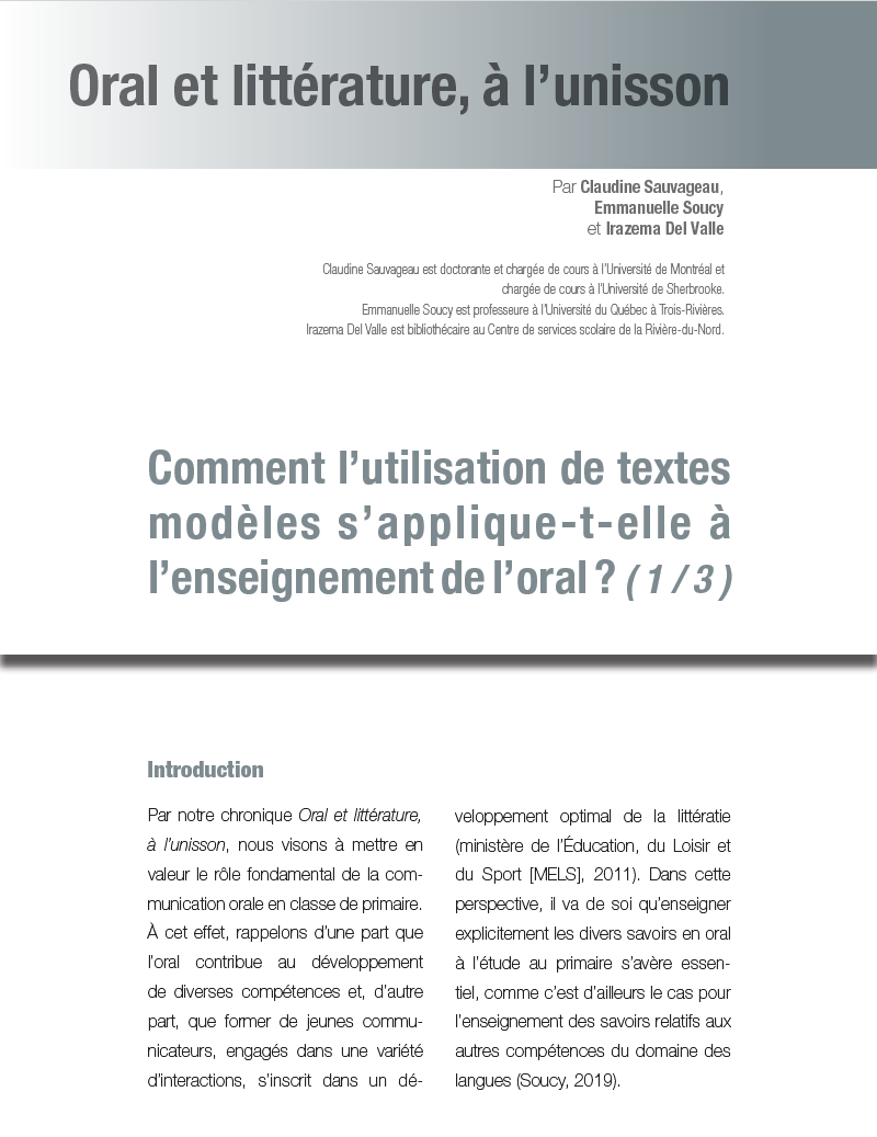 588 - Comment l’utilisation de textes modèles s’applique-t-elle à l’enseignement de l’oral? (1/3)