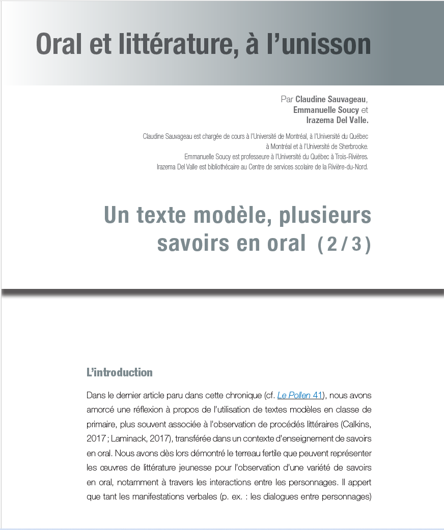 603 - Un texte modèle, plusieurs savoirs en oral (2/3)