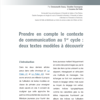 619 - Prendre en compte le contexte de communication au 1er cycle: deux textes modèles à découvrir