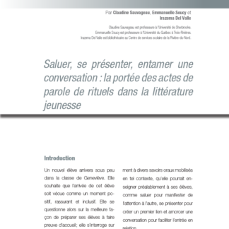724 - Saluer, se présenter, entamer une conversation : la portée des actes de parole de rituels dans la littérature jeunesse